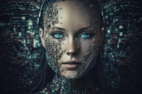a woman with blue eyes and a futuristic head Generative AI