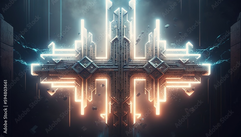 Poster lights in the form of a cross, reminiscent of the future generative ai