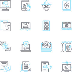 Protection linear icons set. Shield, Armor, Security, Defense, Safety, Sanctuary, Shelter line vector and concept signs. Cover,Resistance,Barrier outline illustrations
