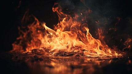 Fototapeta na wymiar fire flame close up on black background. AI generated