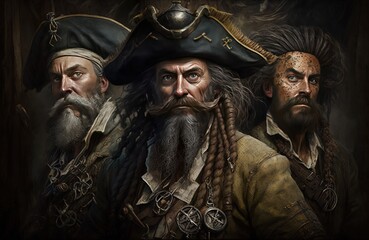 Obraz na płótnie Canvas a illustration of three men with long hair and beards Generative AI