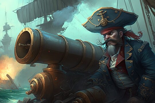 a man in a pirate costume holding a cannon Generative AI