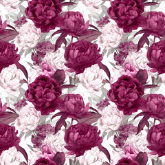 Peonies - Seamless Watercolor Pattern Flowers - perfect for wrappers, wallpapers, wedding invitations, romantic events.