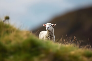 Fototapeta premium mountain sheep in a hilly area. Generative ai
