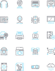 Cloud workstations linear icons set. Virtualization, Cloud computing, Workspace, Collaboration, Efficiency, Mobility, Accessibility line vector and concept signs. Cloud storage,Automation,Scalability