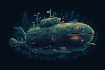 Obraz na płótnie Canvas Illustration of a fantasy submarine. Generative AI