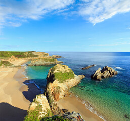 Sandy Mexota beach (Spain). Atlantic Ocean coastline landscape.