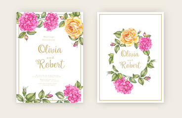 Pink floral wedding invitation. Watercolor flower