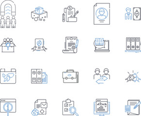 Business paperwork line icons collection. Documentation, Forms, Contracts, Agreements, Invoices, Receipts, Reports vector and linear illustration. Proposals,Licenses,Permits outline signs set
