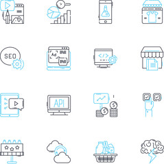 Electronic coordination linear icons set. Synchronization, Automation, Integration, Streamlining, Orchestration, Interoperability, Collaboration line vector and concept signs. Connectivity,Synergy