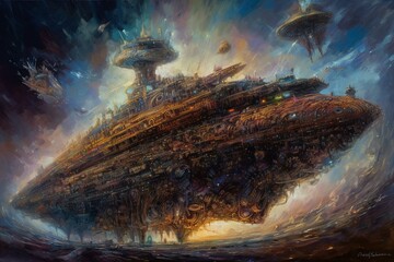 Fototapeta na wymiar starship from beyond intricate artwork masterpiece painting movie poster ai generated art. Generative AI