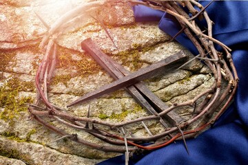 Cross and Crown Of Thorns On road Ground
