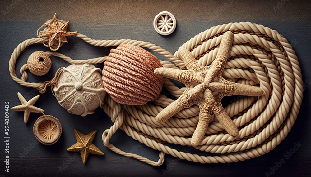 Poster anchor and shells on a rope, ready for copying generative ai