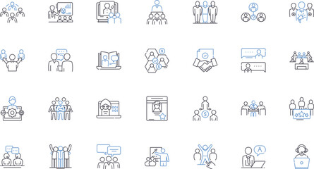 Corporate Workers line icons collection. Professionalism, Ambition, Diligence, Collaboration, Loyalty, Initiative, Dedication vector and linear illustration. Innovation,Creativity,Leadership outline