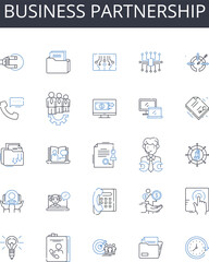 Business partnership line icons collection. Friendly alliance, Collaborative venture, Mutual agreement, Cooperative arrangement, Joint operation, Shared undertaking, Complementary duo vector and