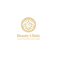 Woman Silhouette Beauty Clinic Logo Design with minimalist line style graphic vector