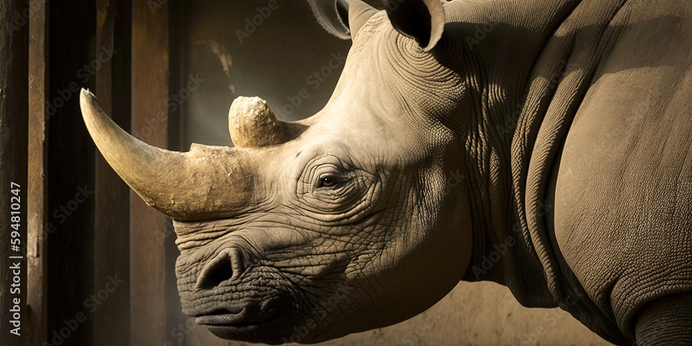 Poster zoo rhino in closeup generative ai