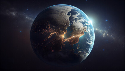 Fototapeta na wymiar Cinematic space view of North America. Earth day concept. Ai generated image