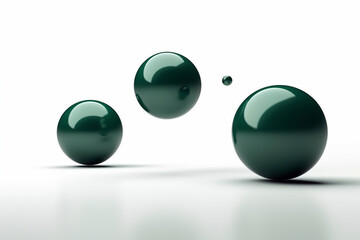 Close-up, ground-level macro view of moving 3D green balls - background, copy space, isolated, Generative AI