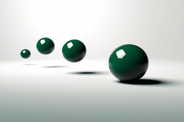 Close-up, ground-level macro view of moving 3D green balls - background, copy space, isolated, Generative AI