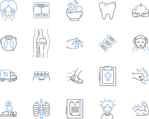 Health data analytics line icons collection. Predictive, Statistics, Big data, Insights, Disease, Machine learning, Analytics vector and linear illustration. Prevention,Diagnosis,Monitoring outline