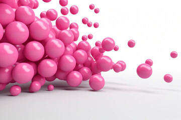Close-up, ground-level macro view of moving 3D pink balls - background, copy space, isolated, Generative AI
