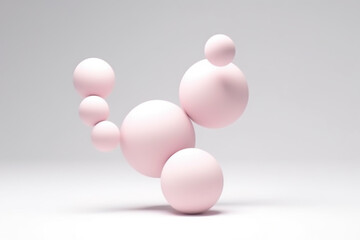 Close-up, ground-level macro view of moving 3D pastel pink balls - background, copy space, isolated, Generative AI