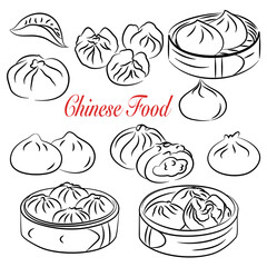 Hand drawn dim sum set. Vector background illustration.