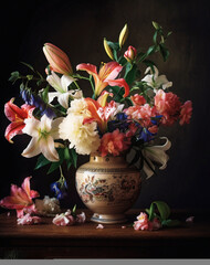 Naklejka na ściany i meble Elegant Vase with a Flower Bouquet - generative AI