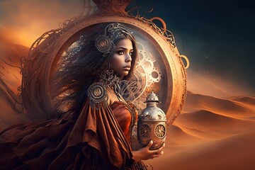 a illustration of a woman holding a lantern Generative AI