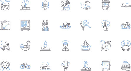 Asian philosophy line icons collection. Confucianism, Taoism, Buddhism, Zen, Yin-Yang, Karma, Qi vector and linear illustration. Wu Wei,Tao,Enlightenment outline signs set