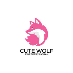 cute wolf logo design colorful