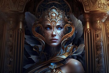 Obraz premium a illustration of a woman in a golden dress Generative AI