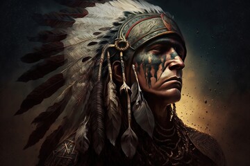 a illustration of a native american man wearing a headdress Generative AI - obrazy, fototapety, plakaty