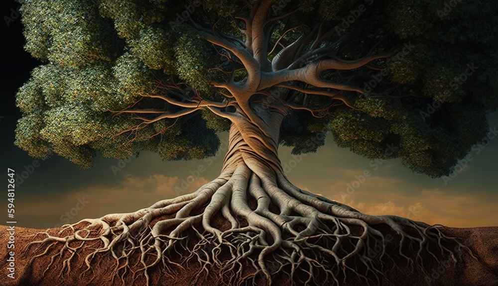 Poster roots of a tree up close and personal generative ai