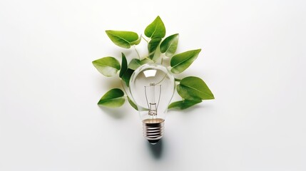 Eco-Friendly Lightbulb with Fresh Leaves