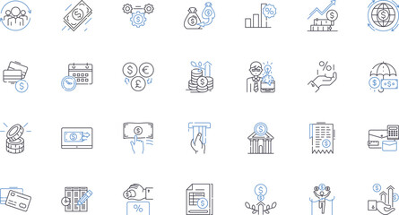 Obraz premium Cashless payment line icons collection. Digital, Mobile, Contactless, E-wallet, NFC, Chip, Cardless vector and linear illustration. Bitcoin,Cryptocurrency,PayPal outline signs set