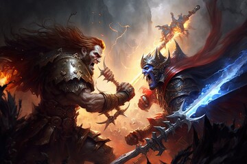 Obraz premium a couple of men fighting over a demon Generative AI