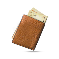 3D rendering of Venezuelan bolivar notes popping out of a brown leather men’s wallet. Venezuelan bolivar in wallet
