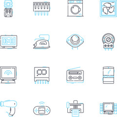 Hi-tech residence linear icons set. Smart, Efficient, Connected, Futuristic, Automated, Wireless, Interactive line vector and concept signs. Tech-savvy,Innovation,Sustainable outline illustrations