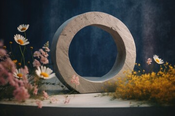 Obraz na płótnie Canvas Photo of a modern product photography podium with wild flowers