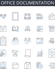 Office documentation line icons collection. Legal paperwork, Corporate records, Business correspondence, Administrative paperwork, Personnel files, Official records, Employment documentation vector