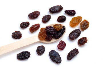 Dried grape on white background.