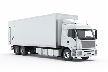 Truck with Reefer Refrigerator Trailer 3D rendering on white background. Generative AI
