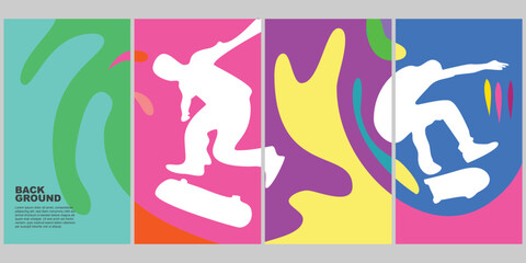 Skateboard Summer Color Pop Vertical Background Set for Poster Social Media