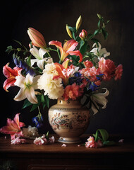 Elegant Vase with a Flower Bouquet - generative AI