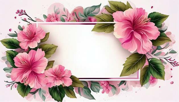 Frame with flowers, watercolour backdrop with pink flower frame, Generative AI