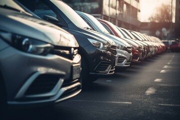 row of used cars. Rental or automobile sale services. Generative AI