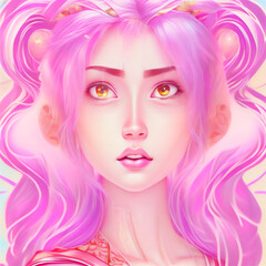 ピンクのかわいい女の子の肖像　Generative AI