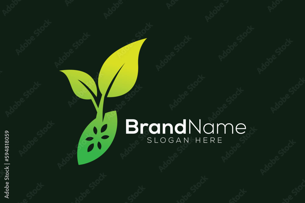 Wall mural green seed leaf logo design